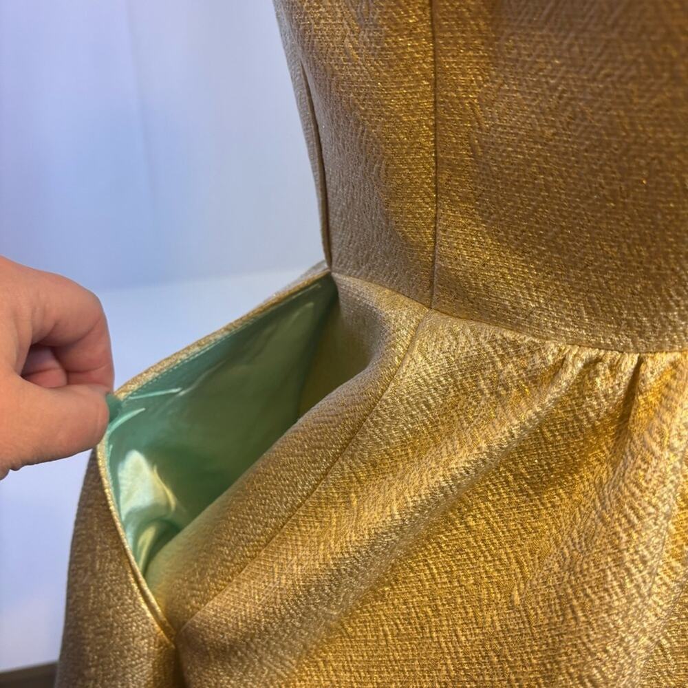 NWT Vineyard Vines Gold A-Line Mini Party Dress V-Neck Sleeveless Pockets! B0040 - Picture 4 of 11